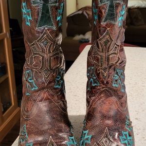 Corral Boots, Size 7.5, Brown and Turquoise